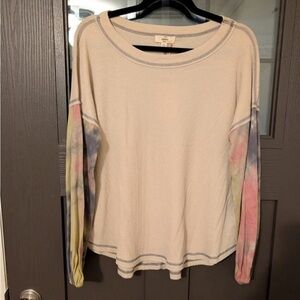 Cream Top with Tie-Dye Sleeves
